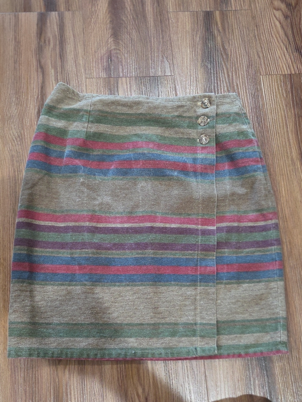 Vintage Western Striped Mini Wrap Skirt in Olive and Multicolor